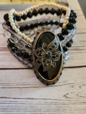 3/$20 SALE! Stretchy Black & White Beaded Multi-Strand Bracelet